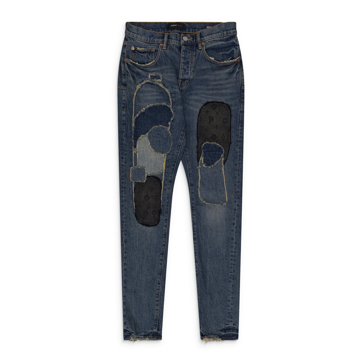 Mid Indigo Vintage Heavy Patch Repair Skinny Jeans