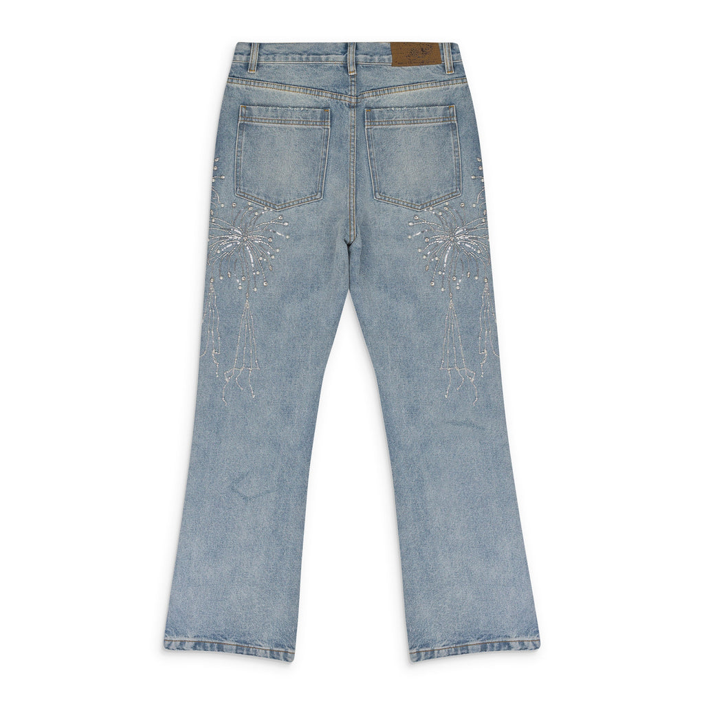 BLUE FIREWORKS WASH DENIM STRAIGHT-FIT JEANS