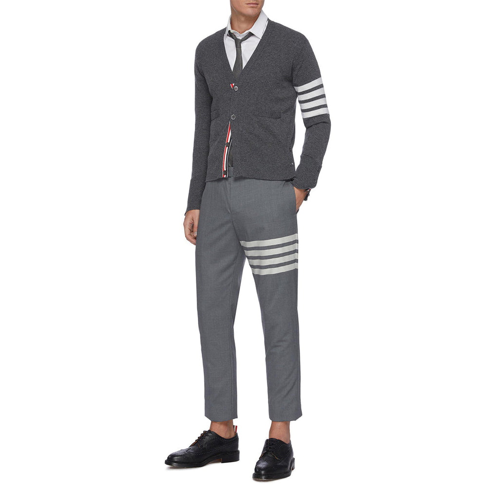 Thom Browne Style Cropped Pants with Signature Four-Bar Detail