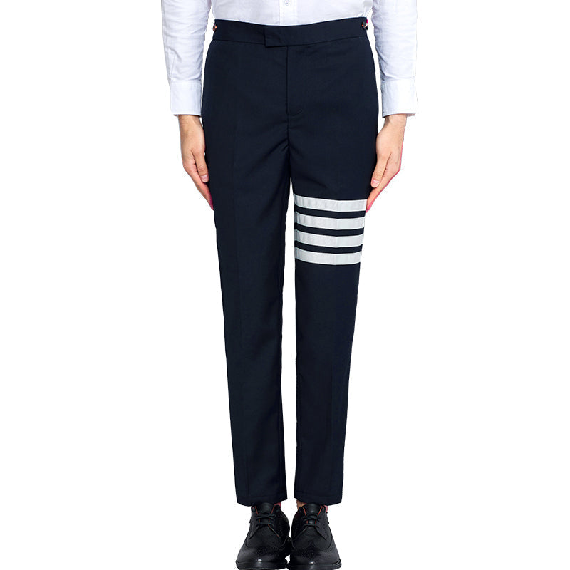 Thom Browne Style Cropped Pants with Signature Four-Bar Detail