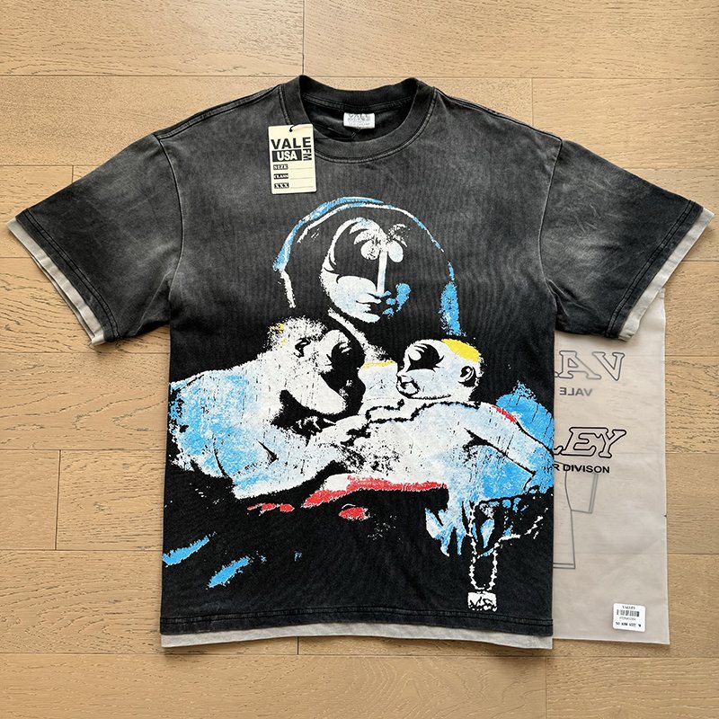 VALE USA Distressed Graphic Washed Short-Sleeve T-Shirt