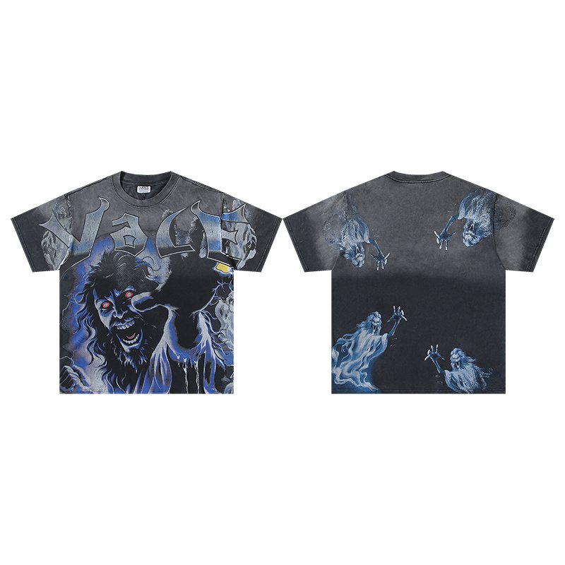 VALE USA Washed Horror Ghost Graphic T-Shirt