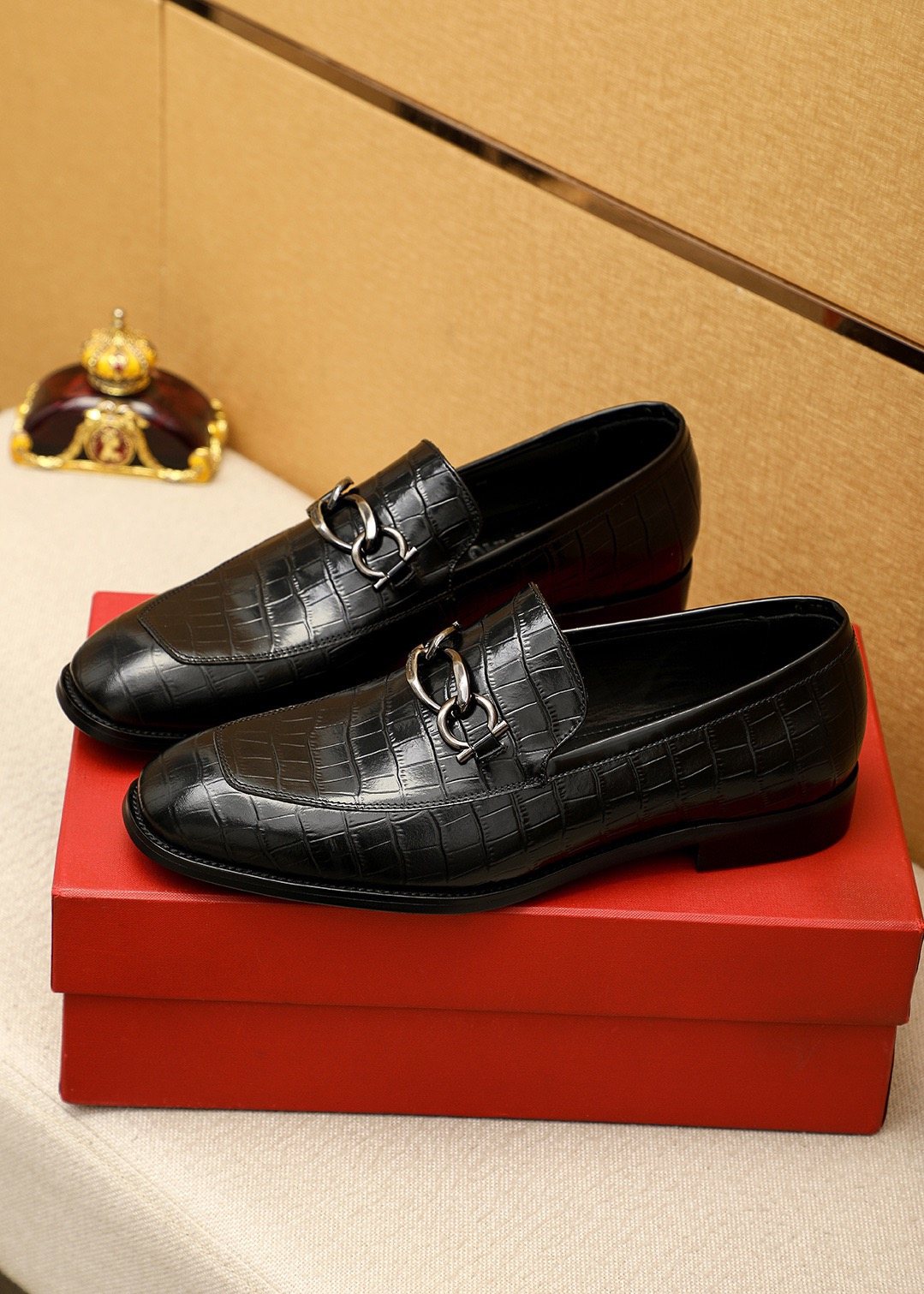 Ferragamo Black Embossed Bit Loafers - Croc-Embossed Texture