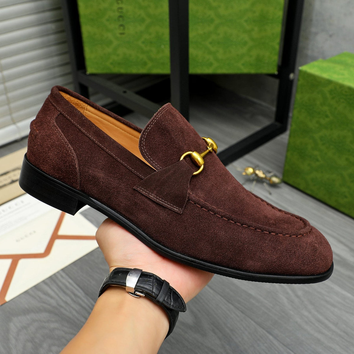 Gucci Dark Brown Horsebit Loafers