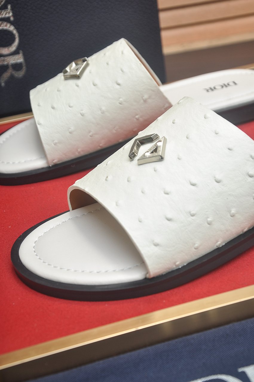 Dior White Strap Slide Sandals