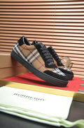 Burberry Tan Plaid Low-Top Sneakers - Tan Plaid Panel Design