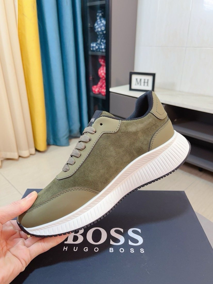 BOSS Men's Olive Green Low-Top Sneakers